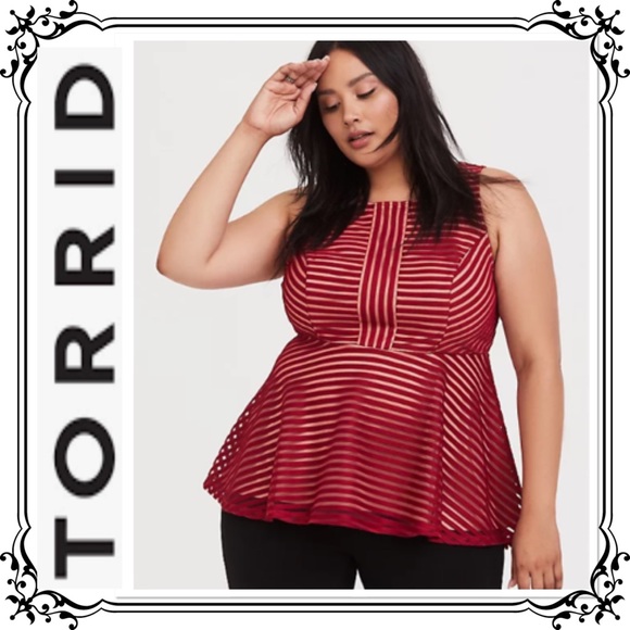 torrid Tops - TORRID ⭐️ Dark Red Shadow Stripe Peplum Blouse